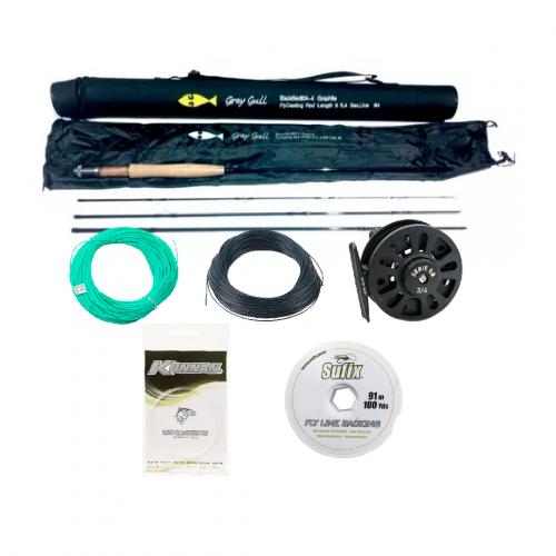 Combo Caña Grey Gull+Reel+Linea de Flote o Hundimiento+Backing+Leadear