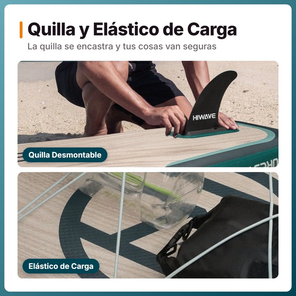 TABLA STAND UP HIWAVE MODELO HW05 INFLABLE C/ASIENTO 3.35M CREMA - quilla-carga