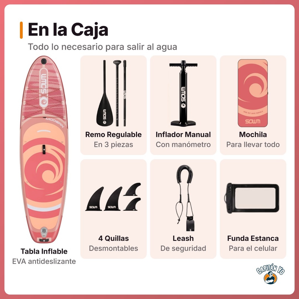 TABLA STAND UP SOWM MODELO SW05 INFLABLE 3.20M ROSA - que-trae