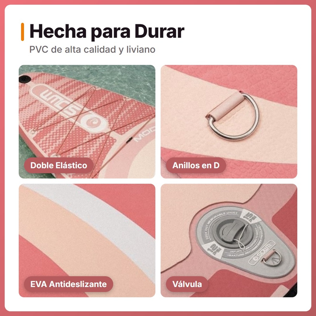 TABLA STAND UP SOWM MODELO SW05 INFLABLE 3.20M ROSA - detalles