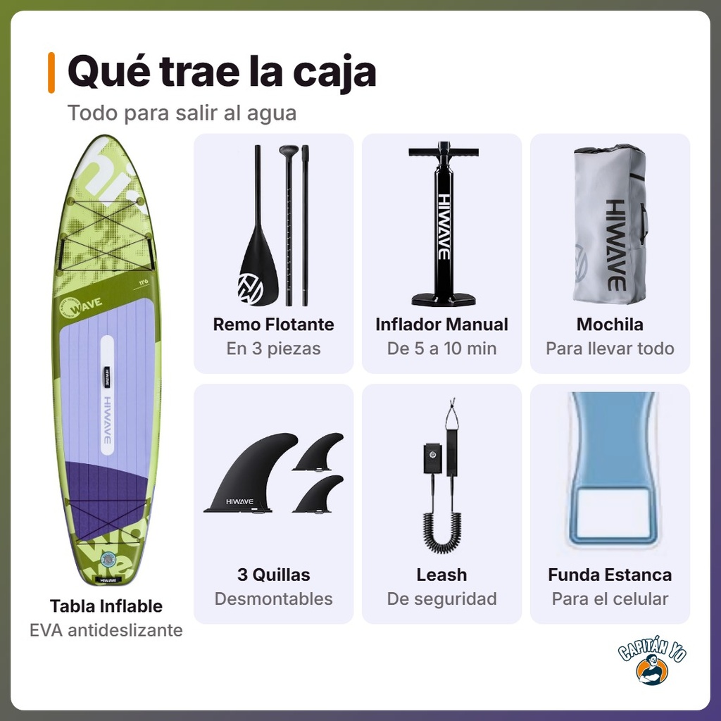 TABLA STAND UP HIWAVE MODELO HW14 INFLABLE 3.51M VERDE - que-trae