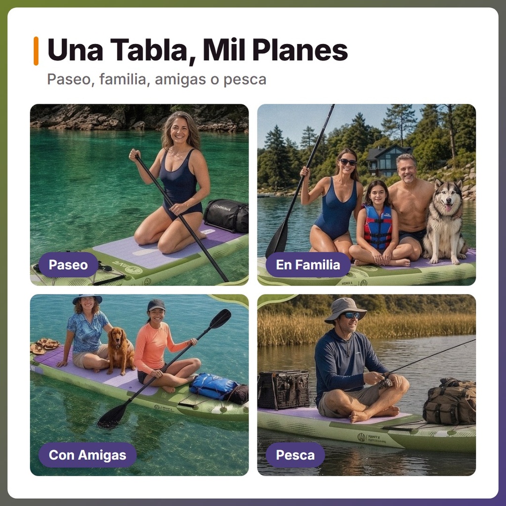 TABLA STAND UP HIWAVE MODELO HW14 INFLABLE 3.51M VERDE - mil-planes