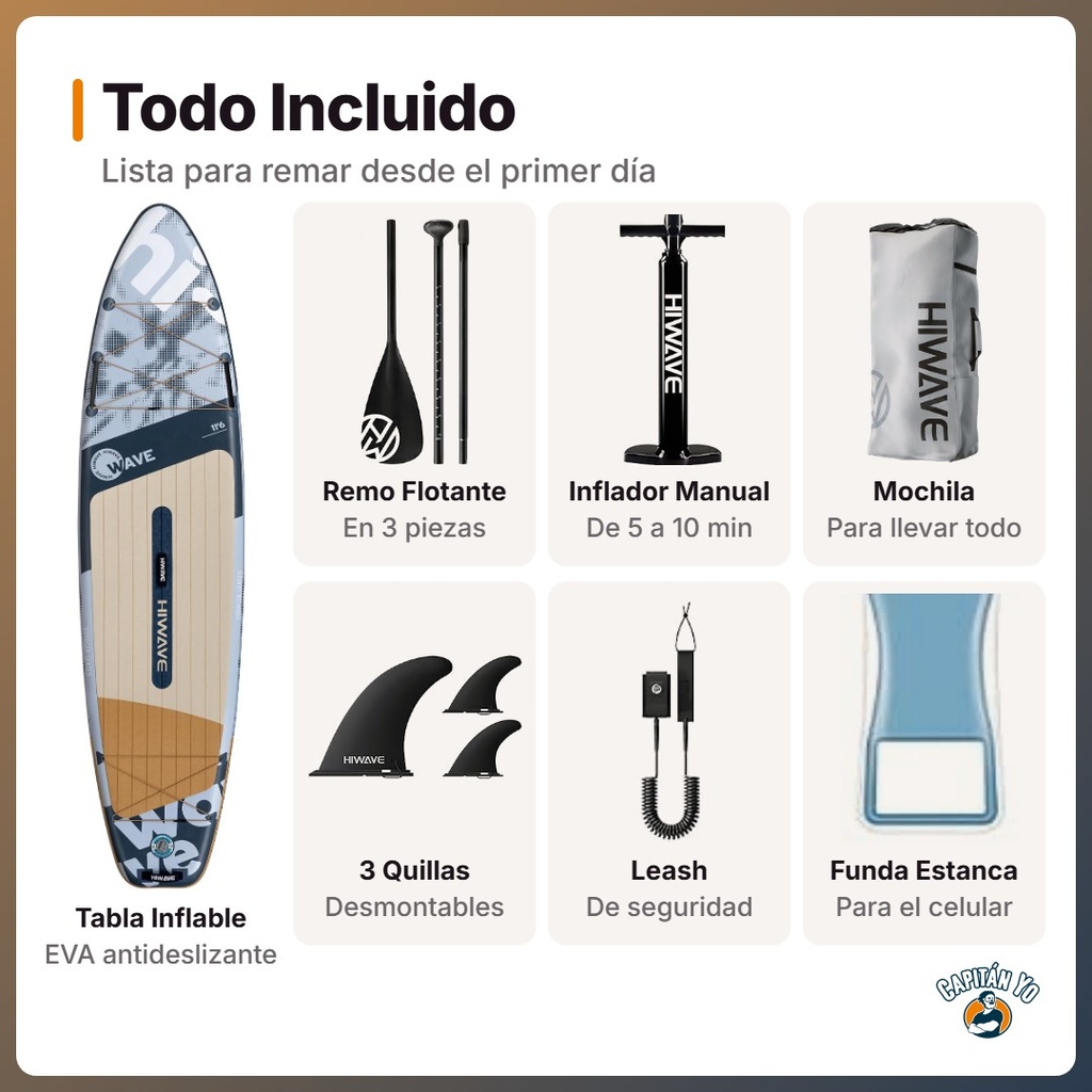 TABLA STAND UP HIWAVE MODELO HW16 INFLABLE 3.51M AZUL MARINO - que-trae