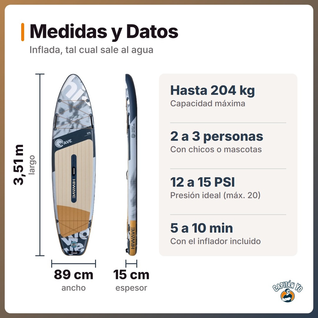 TABLA STAND UP HIWAVE MODELO HW16 INFLABLE 3.51M AZUL MARINO - ficha-tecnica