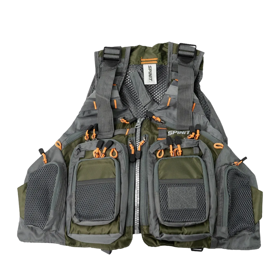 [130743] CHALECO PESCA SPINIT FLY PRO SECADO RAPIDO REGULABLE VERDE GRIS CN
