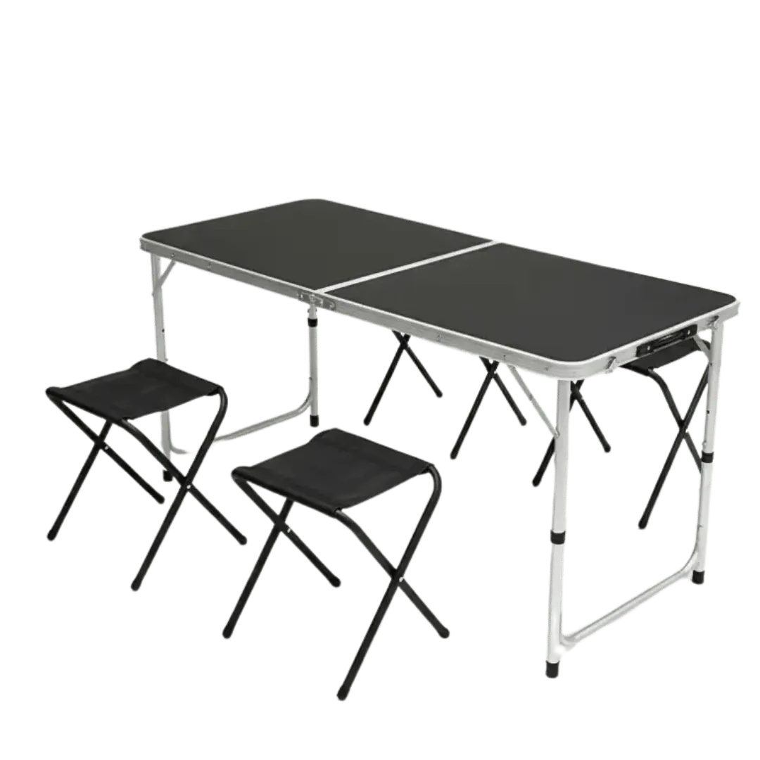 [108735] MESA RECKO PLEGABLE ALUMINIO Y MELAMINA 4 BANQUETAS