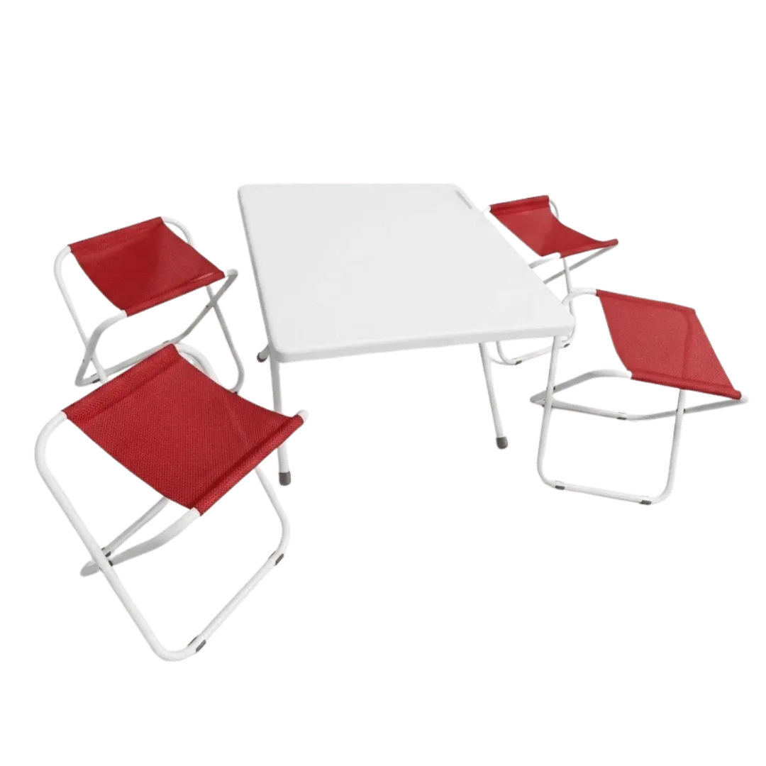 [119364] MESA PLEGABLE DESCANSAR 4 BANQUETAS TIJERA