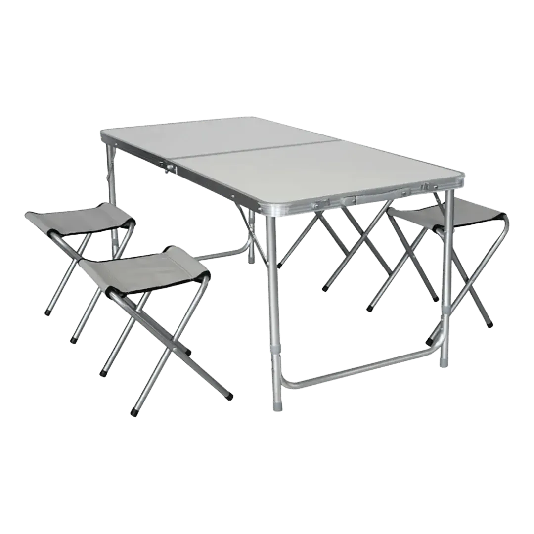 [127425] MESA CAMMPY PLEGABLE LUX ALUMINIO C/4 BANQUETAS