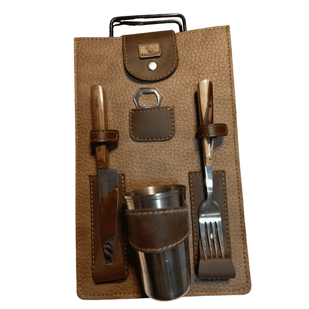 [128001] SET CAMPOMARA DE PARRILLA PLEGLABLE CON TABLA Y CUBIERTOS