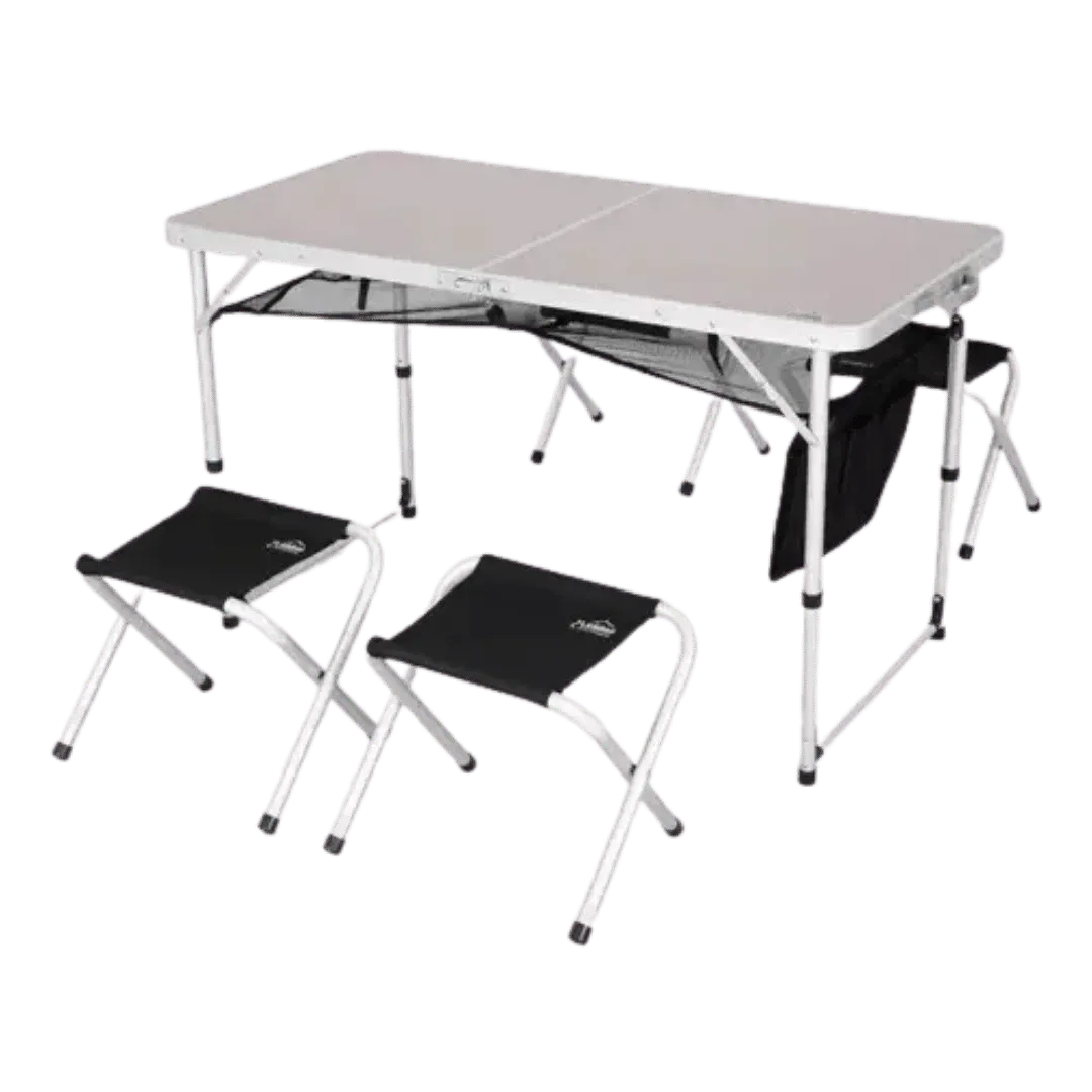 [131572] MESA BAMBOO PLEGABLE MELAMINA P/4 PERS. CON 4 BANQUITOS